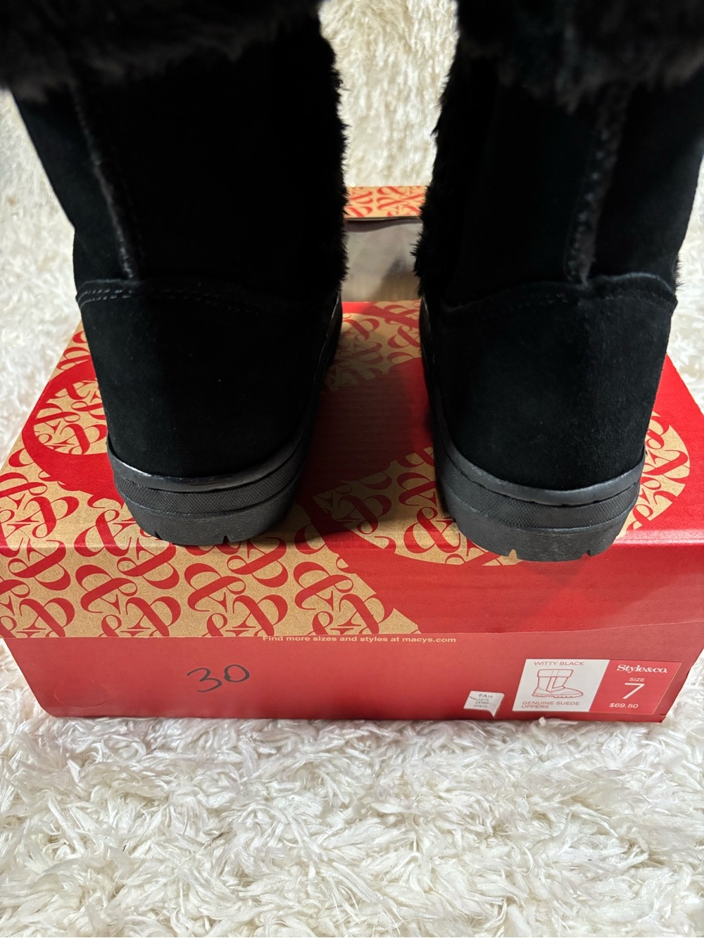 Style & Co Women's Witty Black Suede & Faux Fur Winter Boots-7 - Picture 7 of 8